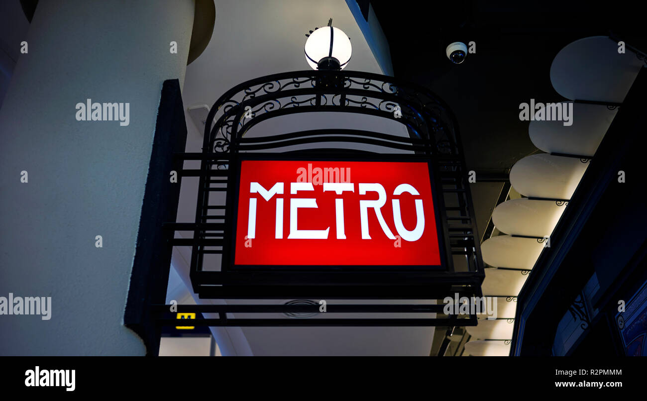 Metro sign in Paris. Stock Photo