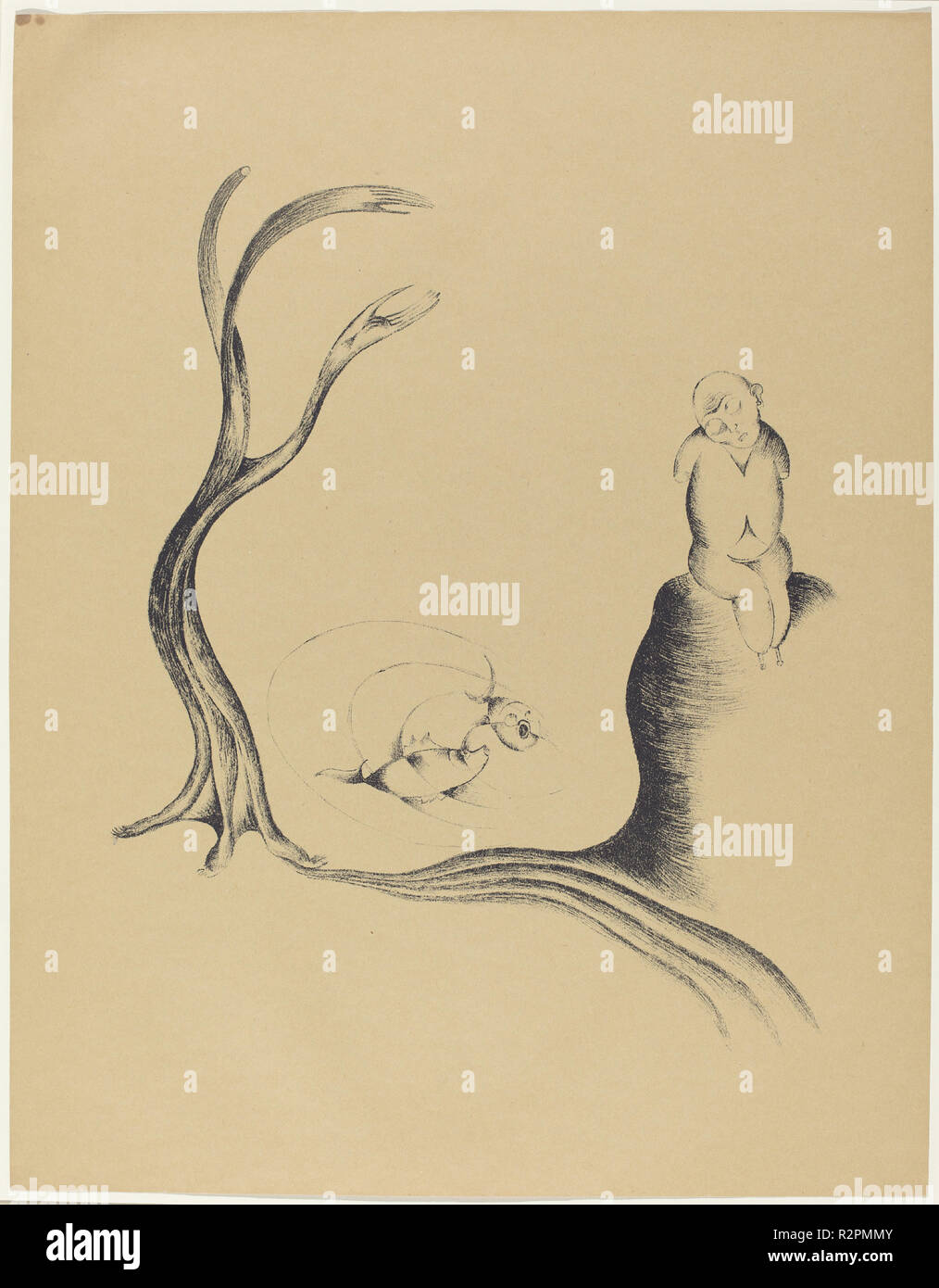 Der Baum der Sehnsucht (The Tree of Longing). Dated: 1920. Dimensions: overall: 59 x 46 cm (23 1/4 x 18 1/8 in.). Medium: lithograph on pale brown paper. Museum: National Gallery of Art, Washington DC. Author: Heinrich Hoerle. Stock Photo