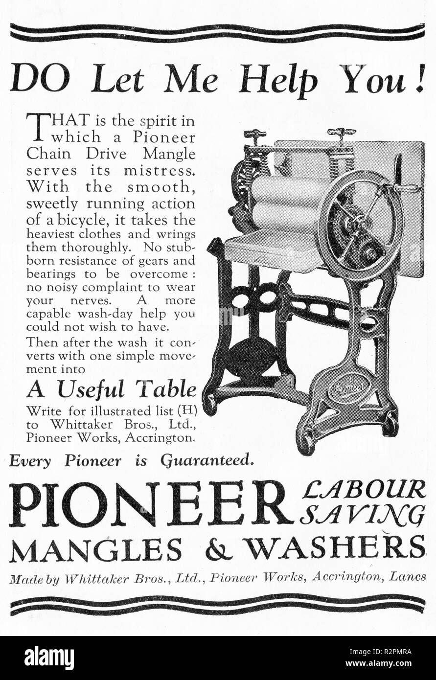 Halftone advertisement for a washing mangle, circa 1930 Stock Photo