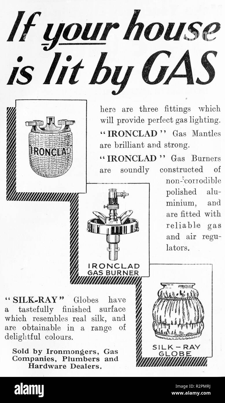 Halftone advertisement for Ironclad gas lanterns and gas mantles, circa 1930 Stock Photo