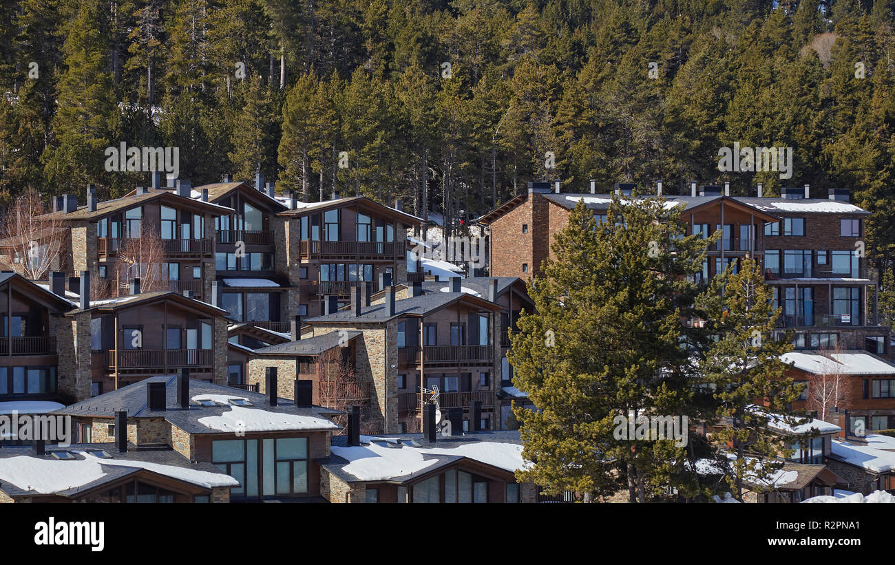 Traditional spanish village in a ski resort Stock Photo Alamy