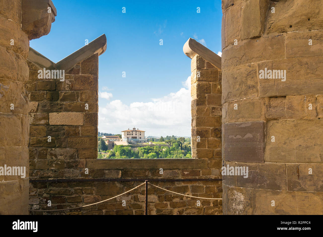 Florence, Palazzo Vecchio, view from the tower to Fort Belvedere Stock Photo