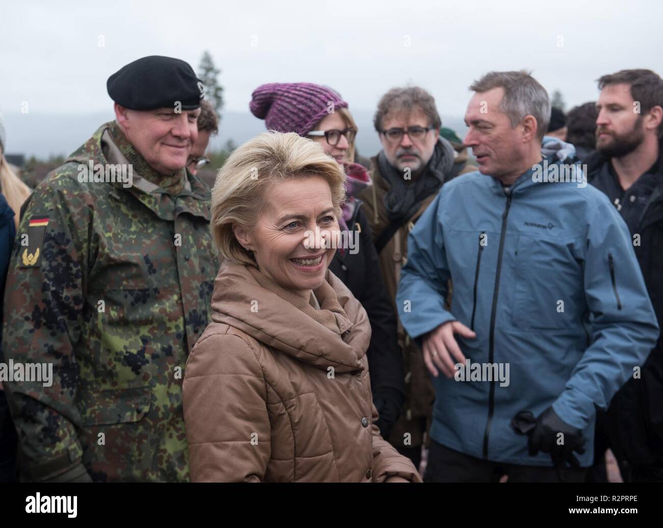 German Minister of Defense, Ursula von der Leyen visited the Very High Readiness Joint Task Force today, to which Germany is the main contributor. During exercise Trident Juncture they will be certified for the NATO Response Force 2019.    With around 50,000 personnel participating in Trident Juncture 2018, it is one of the largest NATO exercises in recent years. Around 250 aircraft, 65 vessels and more than 10,000 vehicles are involved in the exercise in Norway. Stock Photo