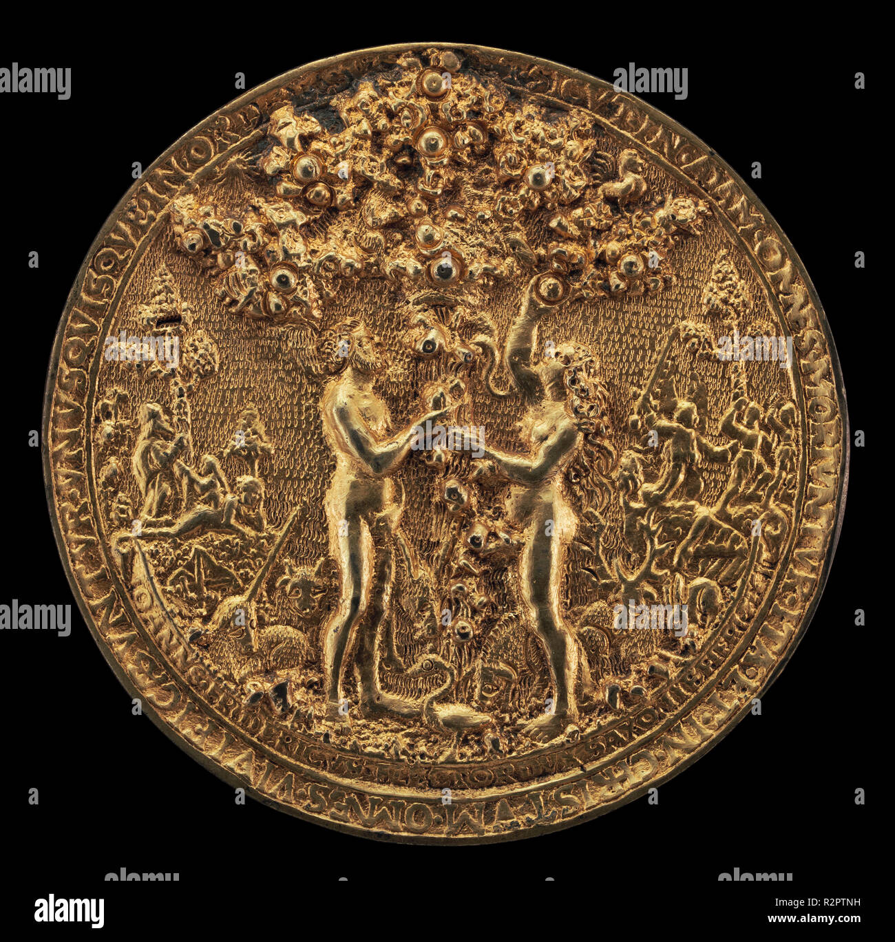 The Fall of Man [obverse]. Dated: 1535/1574. Dimensions: overall (diameter): 6.6 cm (2 5/8 in.). Medium: gilded bronze. Museum: National Gallery of Art, Washington DC. Author: Hans Reinhart the Elder. Stock Photo