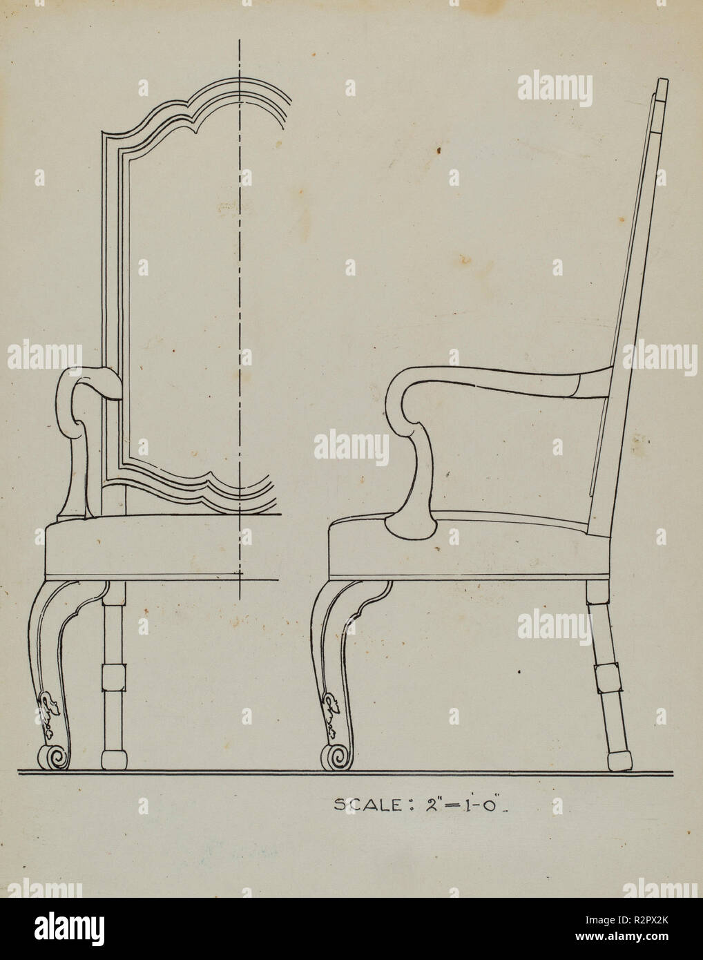 Walnut Armchair. Dated: c. 1936. Dimensions: overall: 25.4 x 19.3 cm (10 x 7 5/8 in.)  Original IAD Object: none given. Medium: pen and ink on paper. Museum: National Gallery of Art, Washington DC. Author: Simon Weiss. Stock Photo