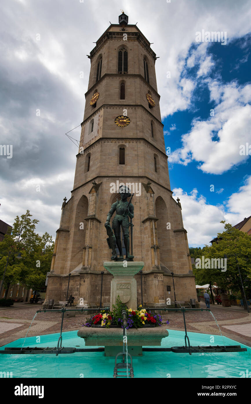 Octagonal steeple, Evangelische Stadtkirche (Protestant church), Balingen, Baden-Württemberg, Germany Stock Photo