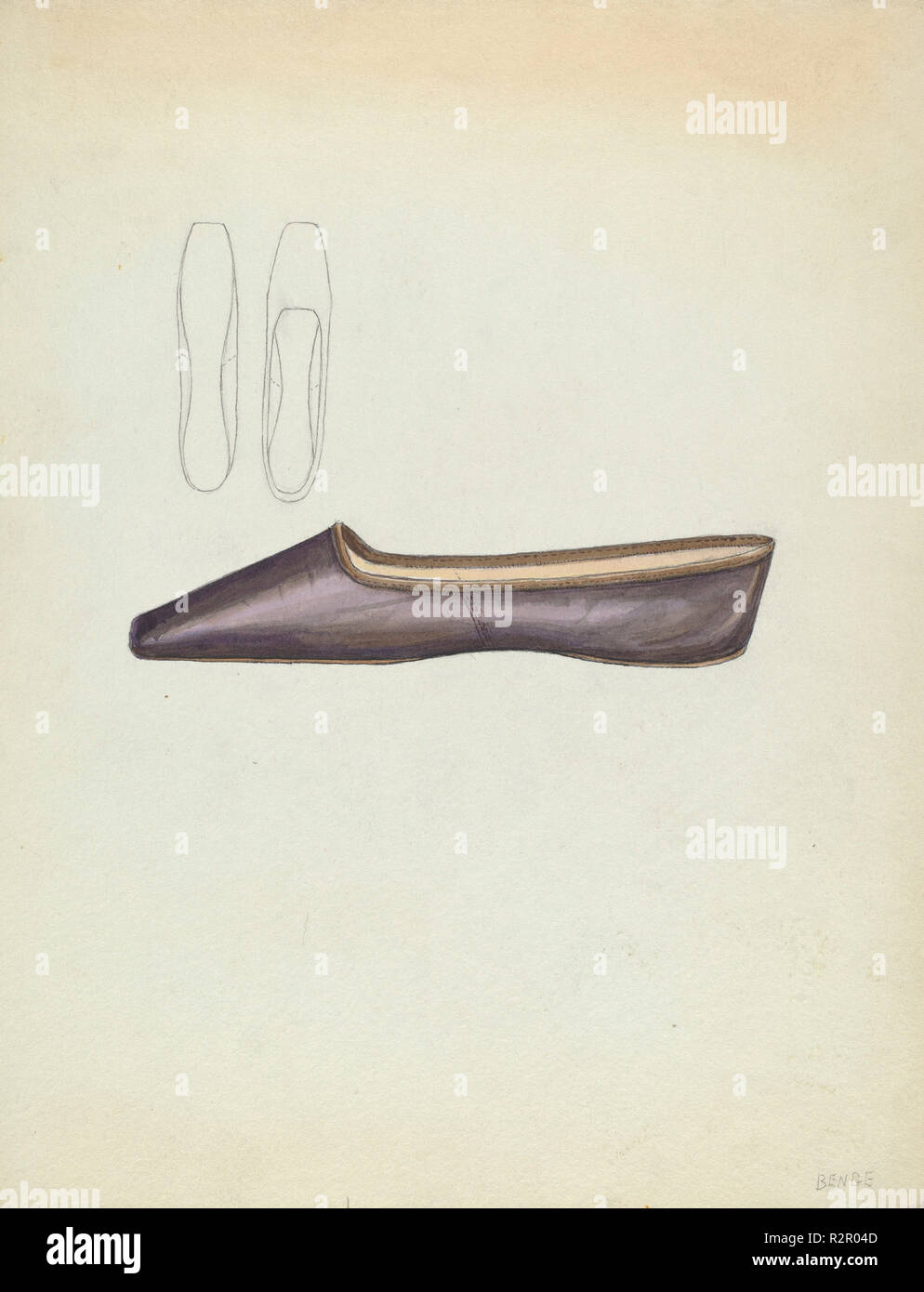 Shoe. Dated: 1935/1942. Dimensions: overall: 29 x 22.6 cm (11 7/16 x 8 7/8 in.). Medium: watercolor and graphite on paper. Museum: National Gallery of Art, Washington DC. Author: Jessie M. Benge. Stock Photo