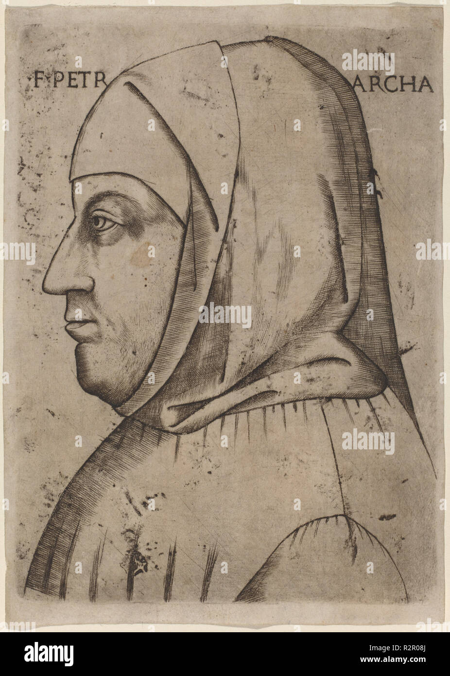 Portrait of Petrarch. Dated: first half 16th century. Dimensions: sheet: 17.9 x 12.8 cm (7 1/16 x 5 1/16 in.). Medium: engraving. Museum: National Gallery of Art, Washington DC. Author: Italian 16th Century. Stock Photo