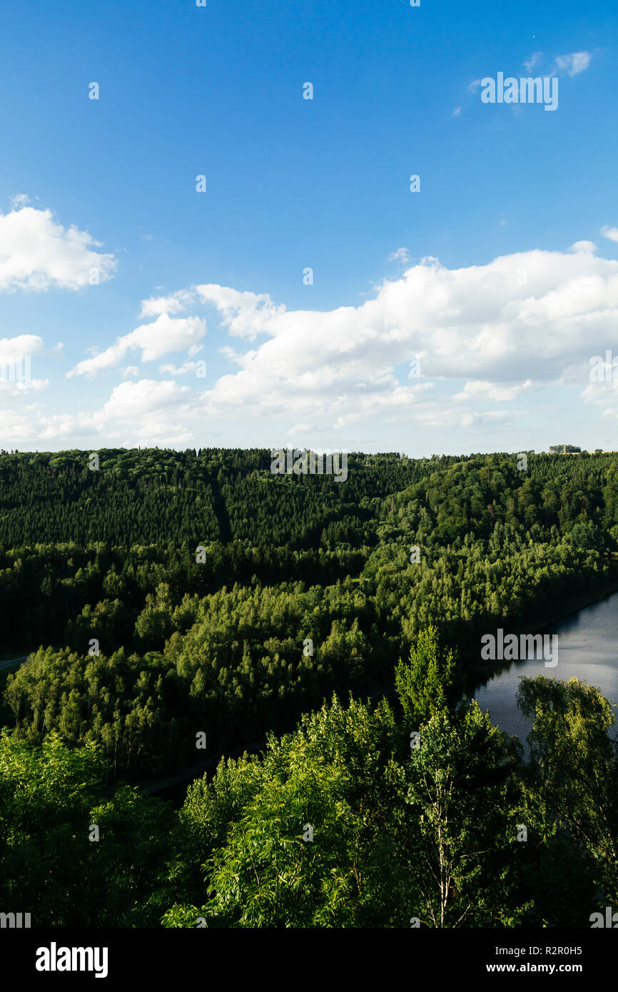 Titan RT, one of the world's longest suspension bridges for pedestrians, Rappbode Dam, Harz Mountains Stock Photo