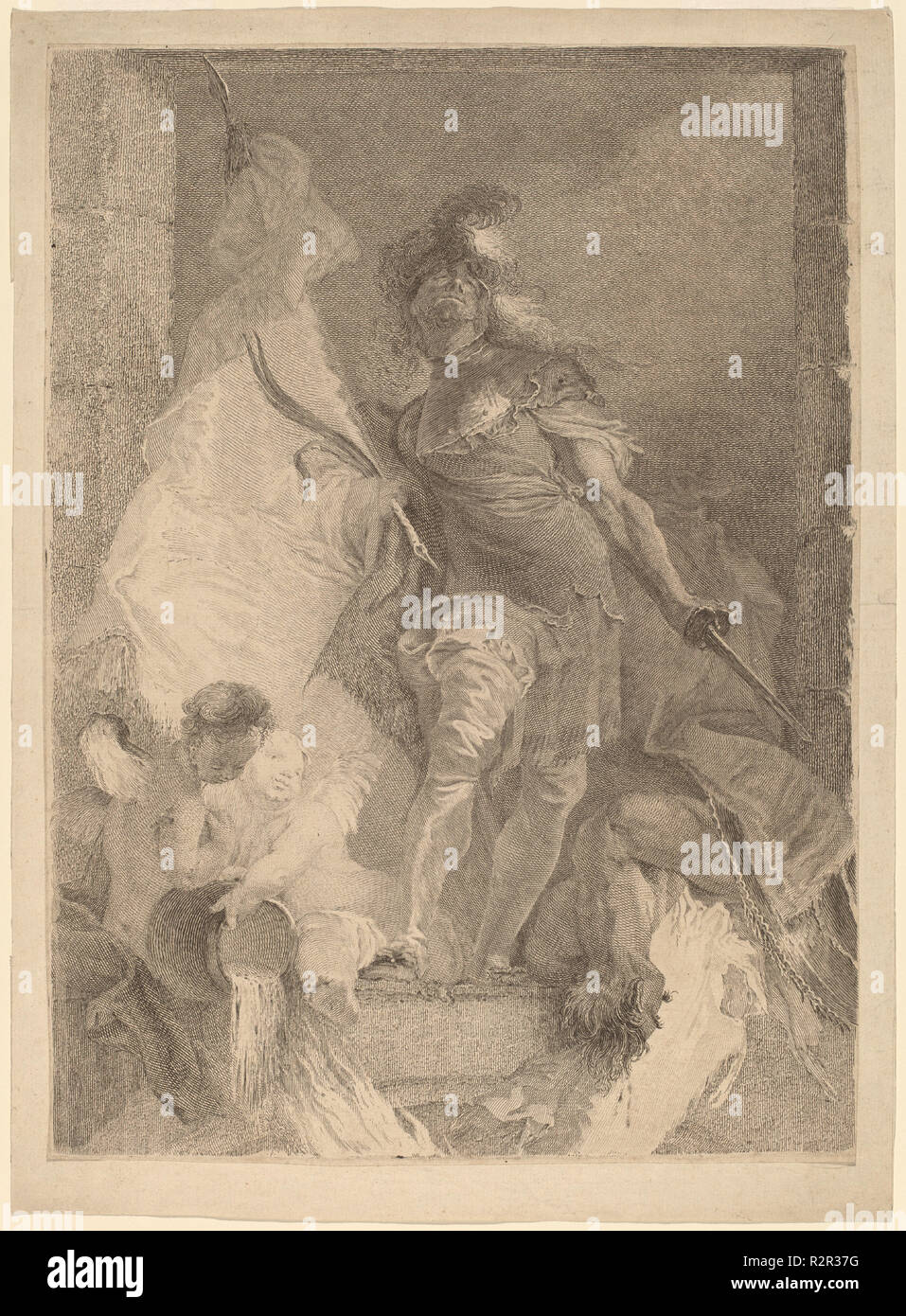 Saint Florian. Dated: c. 1765. Dimensions: plate: 41.9 x 30.2 cm (16 1/2 x 11 7/8 in.)  sheet: 42 x 30.4 cm (16 9/16 x 11 15/16 in.). Medium: etching with engraving on laid paper, mounted on album sheet. Museum: National Gallery of Art, Washington DC. Author: Johann Beheim after Franz Anton Maulbertsch. Stock Photo