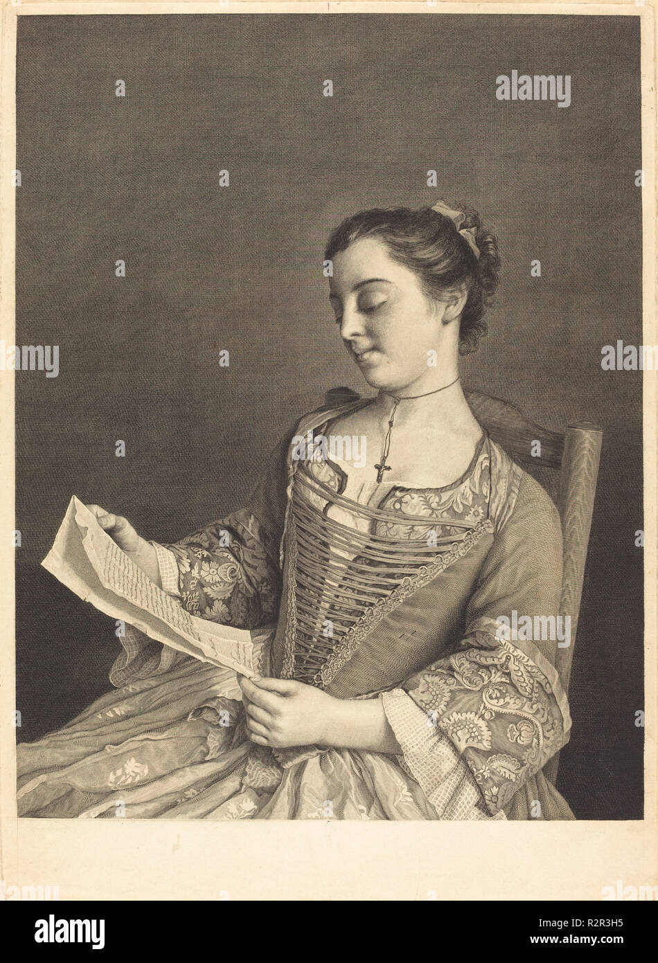 Mlle. Lavergne. Medium: engraving and etching. Museum: National Gallery of Art, Washington DC. Author: Jean Daullé and Simon Francois Ravenet I after Jean-Étienne Liotard. Stock Photo