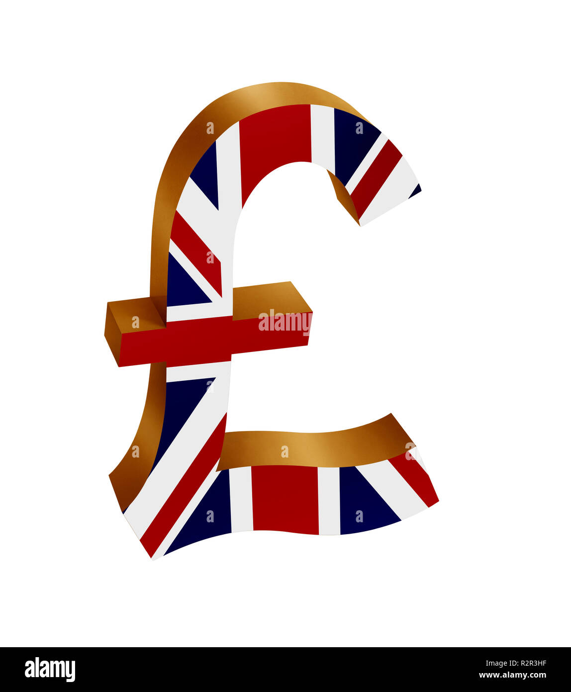 Golden pound sign/symbol with the Union Jack isolated in white background Stock Photo
