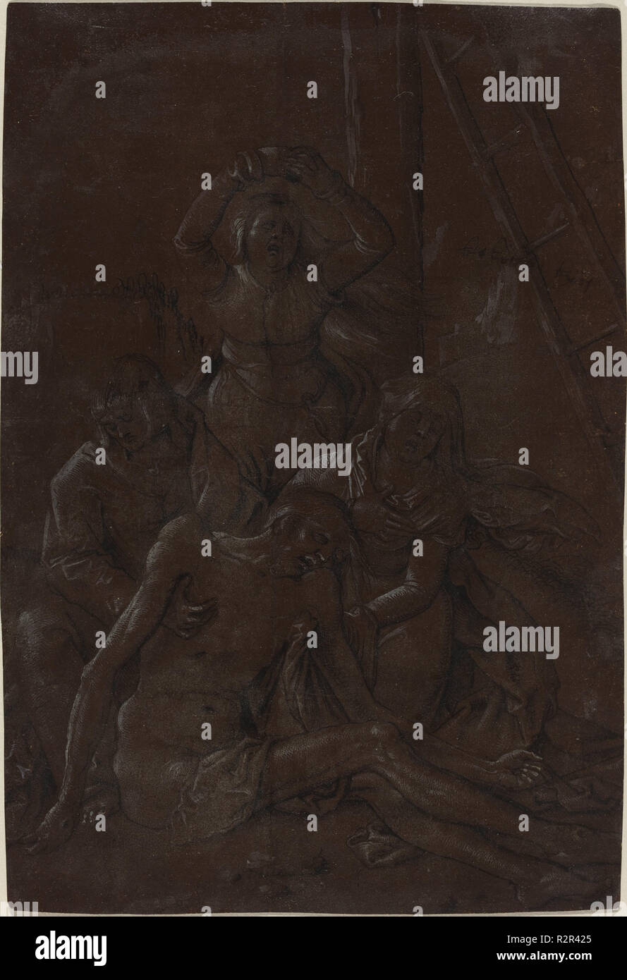 The Lamentation. Dated: c. 1515. Dimensions: overall: 27.2 x 18.3 cm (10 11/16 x 7 3/16 in.). Medium: brush and black ink, heightened with white, on dark brown prepared paper; the surface varnished. Museum: National Gallery of Art, Washington DC. Author: Hans Baldung Grien. Stock Photo