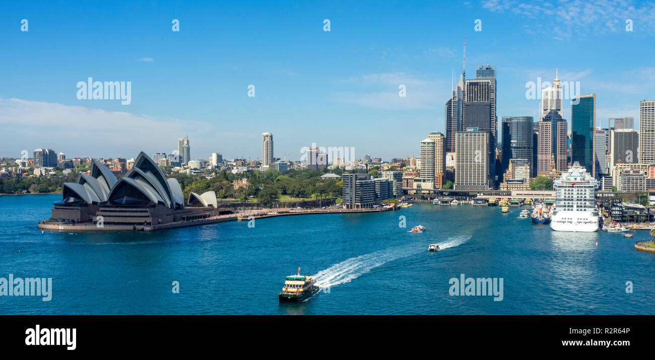 Royal class Majestic Princess cruise ship berthed at Circular Quay Sydney Harbour Sydney Opera House Sydney CBD skyline NSW Australia. Stock Photo