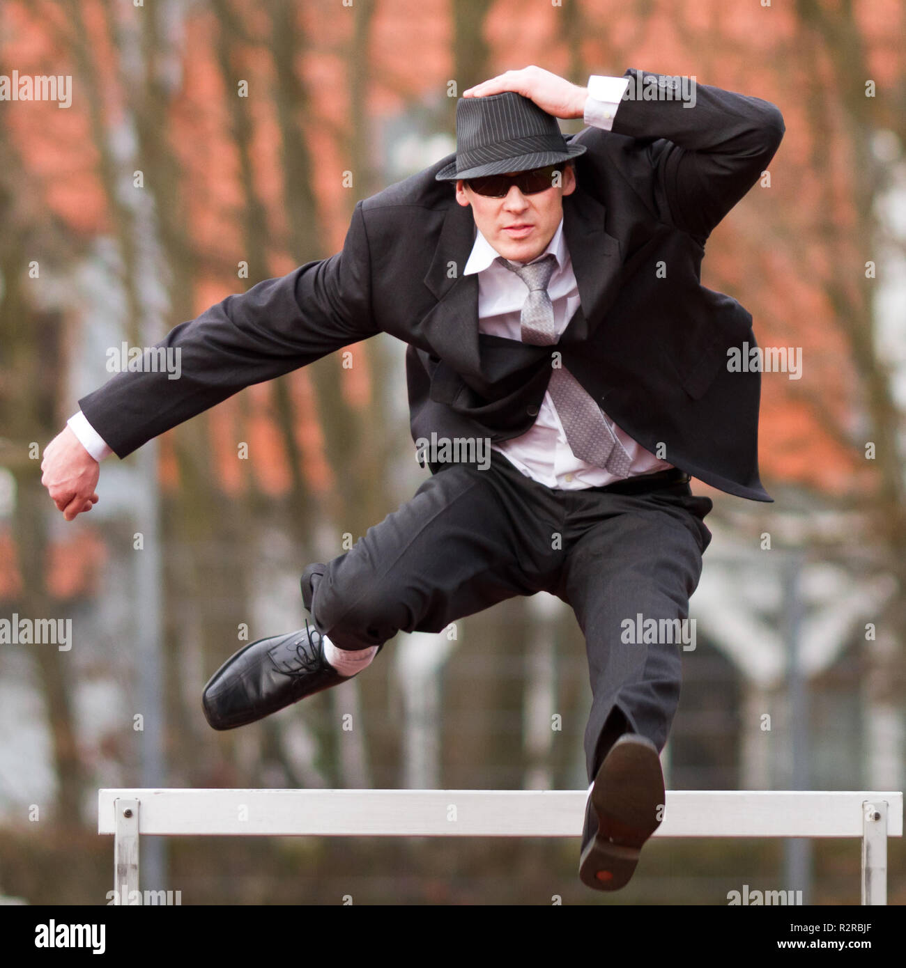businessman overcomes all obstacles Stock Photo