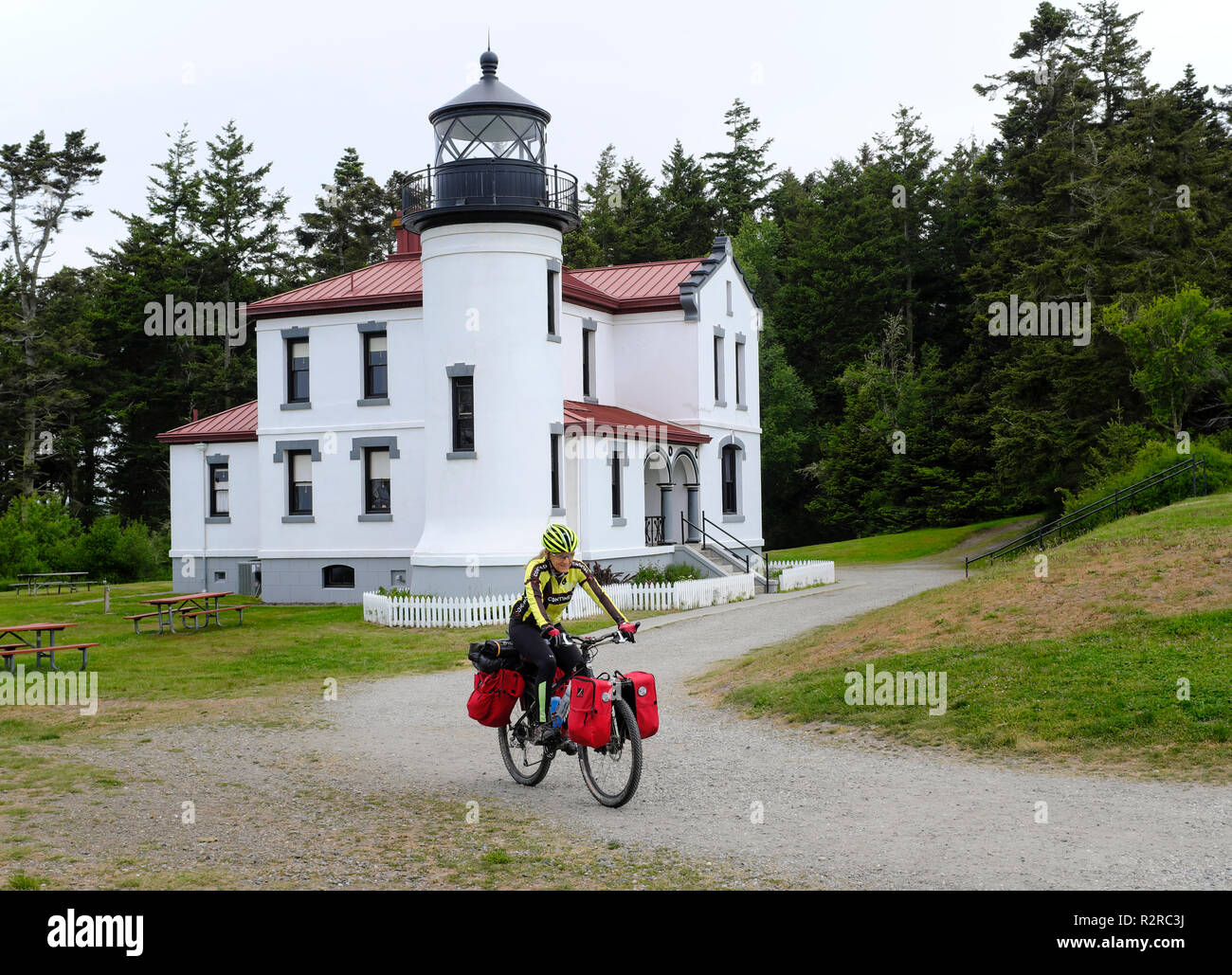 WA14648-00...WASHINGTON - Bicycle touring at Fort Casey State Park. Stock Photo