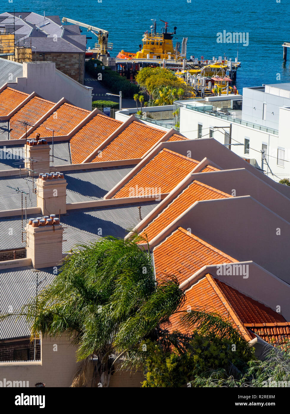 Rooftops of terrace houses in Millers Point Sydney NSW Australia Stock