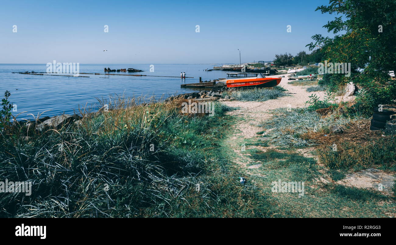 Ochakov, Ukraine - 09.22.2018. Coastline and beaches in Ochakov town in Nikolayev province of Ukraine on the Black Sea coast. Stock Photo