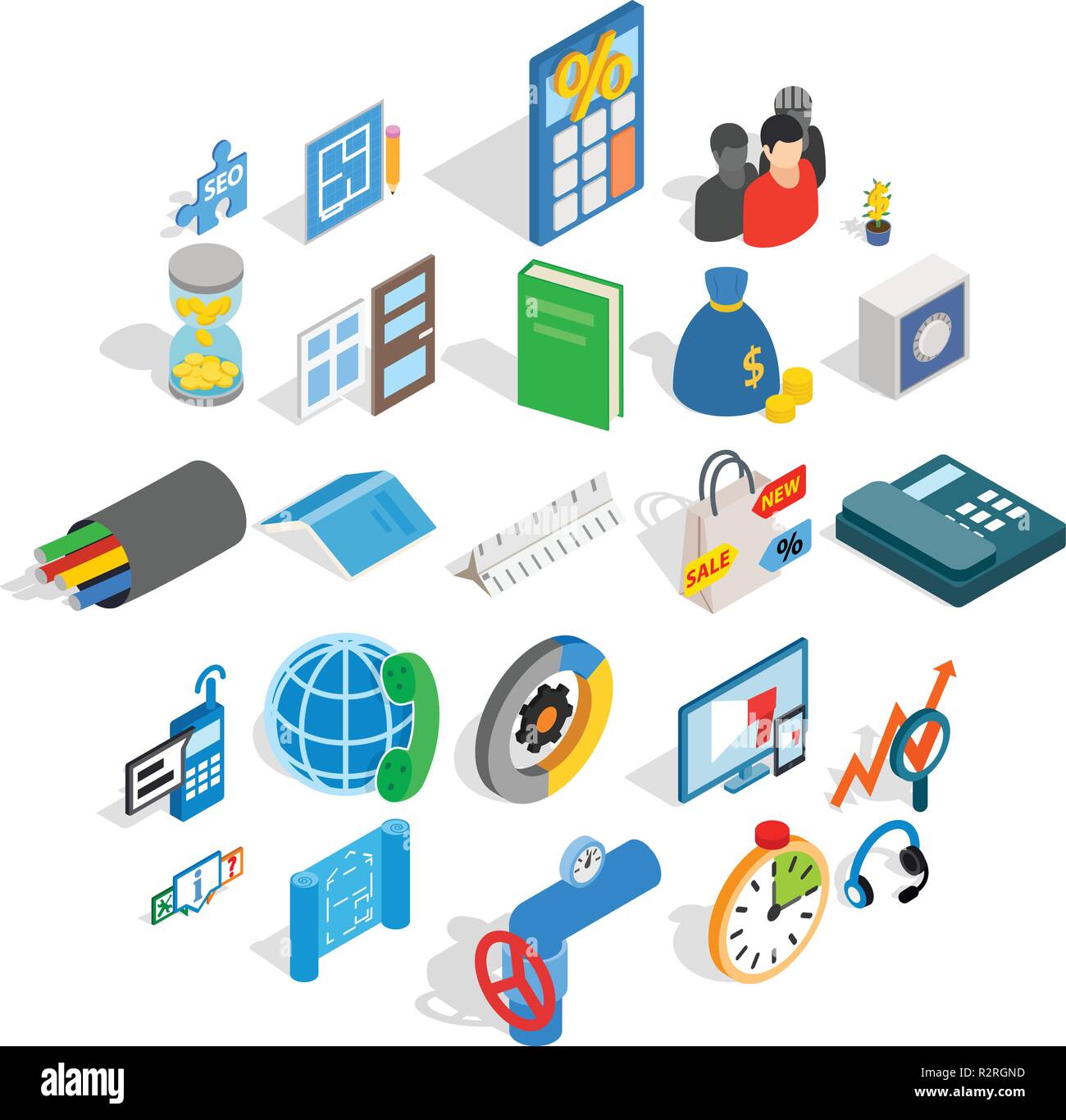 Merchant icons set, isometric style Stock Vector