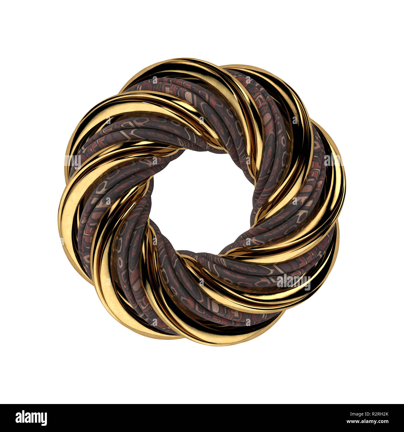 3D Mobius object, composed of gold and textile stripes, isolated on the white background. 3D rendering Stock Photo