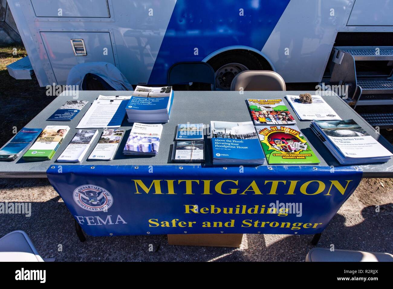 Apalachicola, FL., Nov. 3, 2018—FEMA was at the 55th Florida Seafood Festival this weekend to offer mitigation information, help residents register for assistance and to answer questions for survivors of Hurricane Michael three and a half weeks after it devastated the panhandle. FEMA/K.C. Wilsey Stock Photo