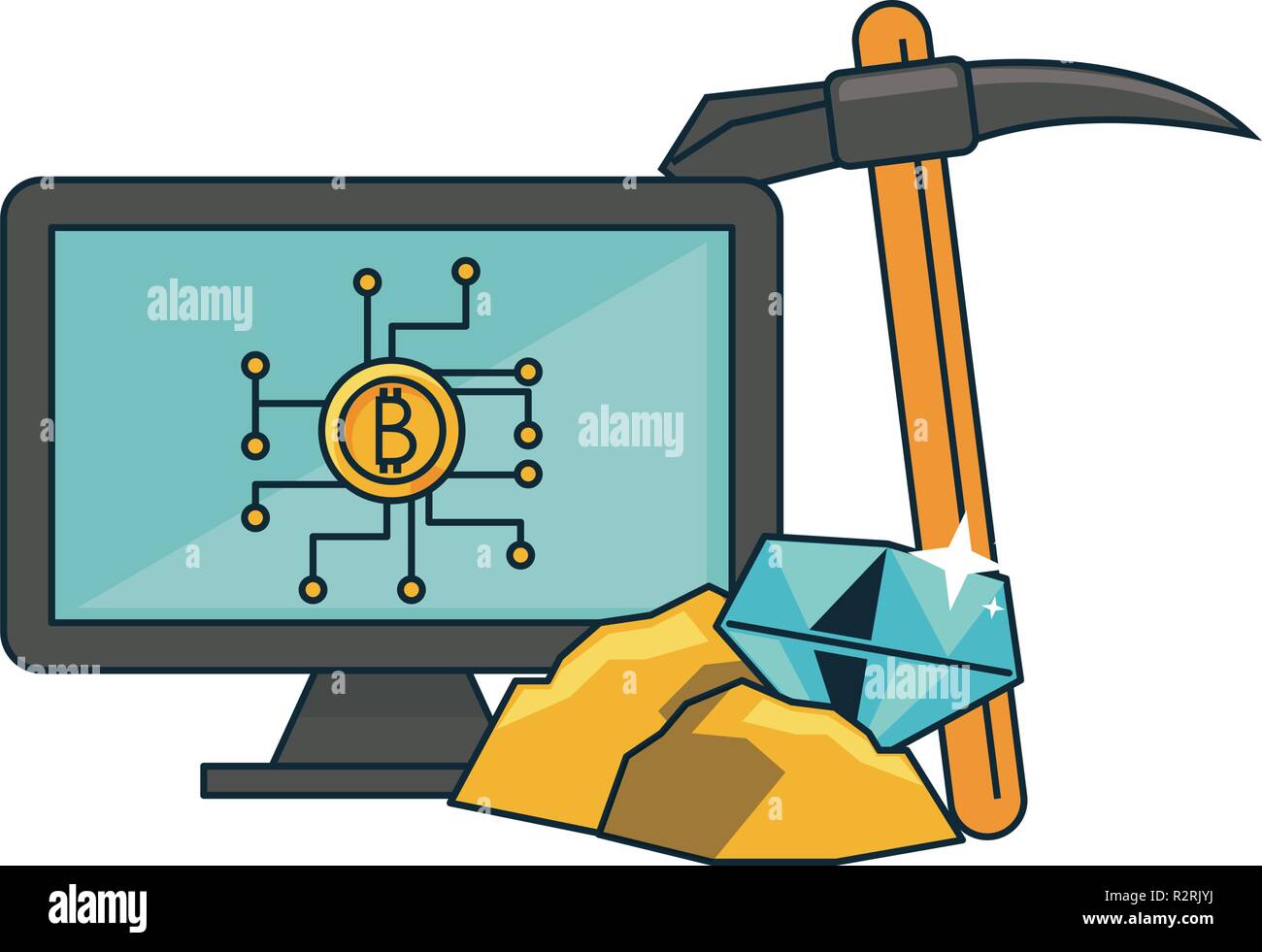 Bitcoin mining from computer and pick tool vector illustration graphic  design Stock Vector Image & Art - Alamy