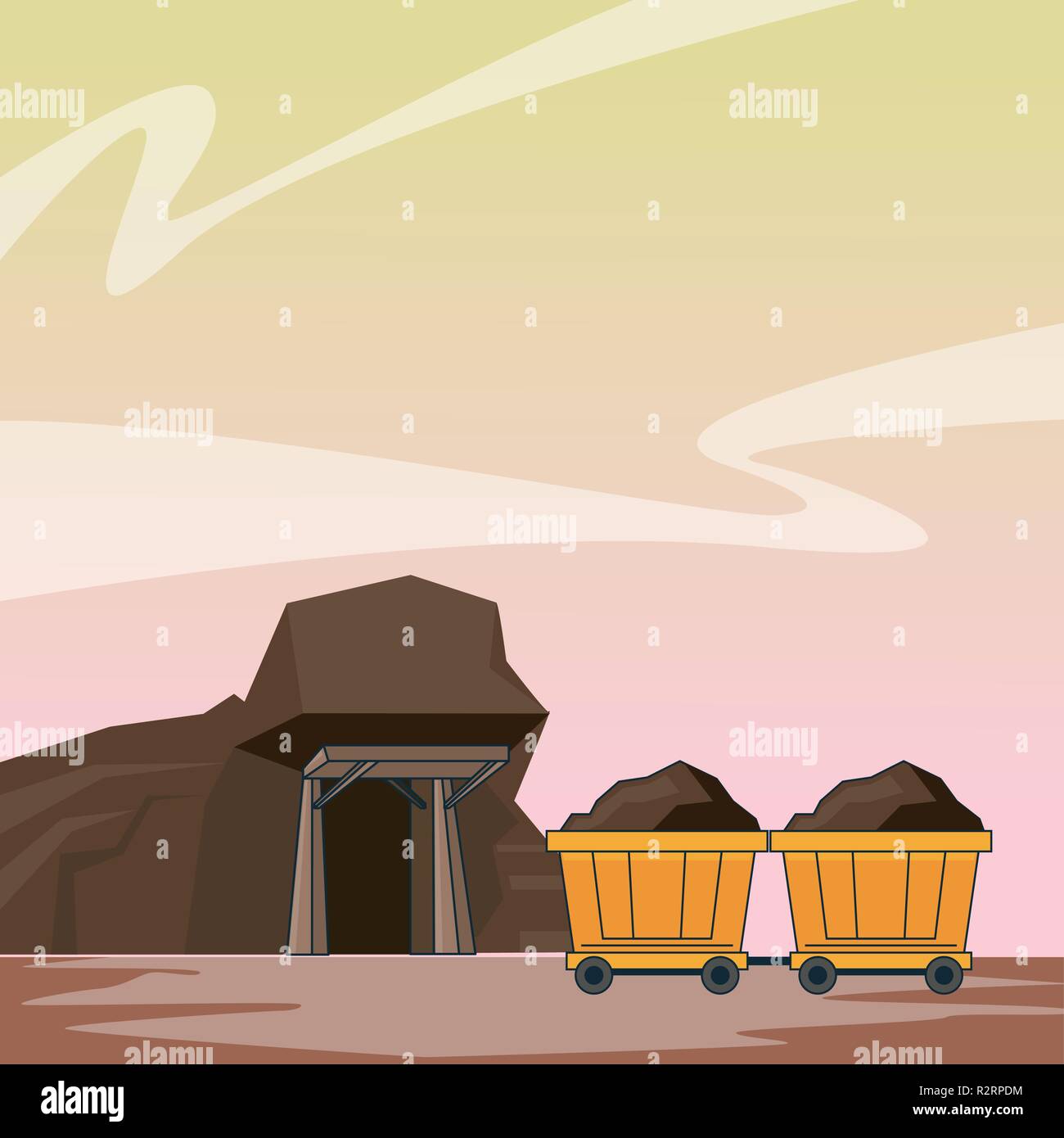 Mining cave and wagon carts at mine vector illustration graphic design ...