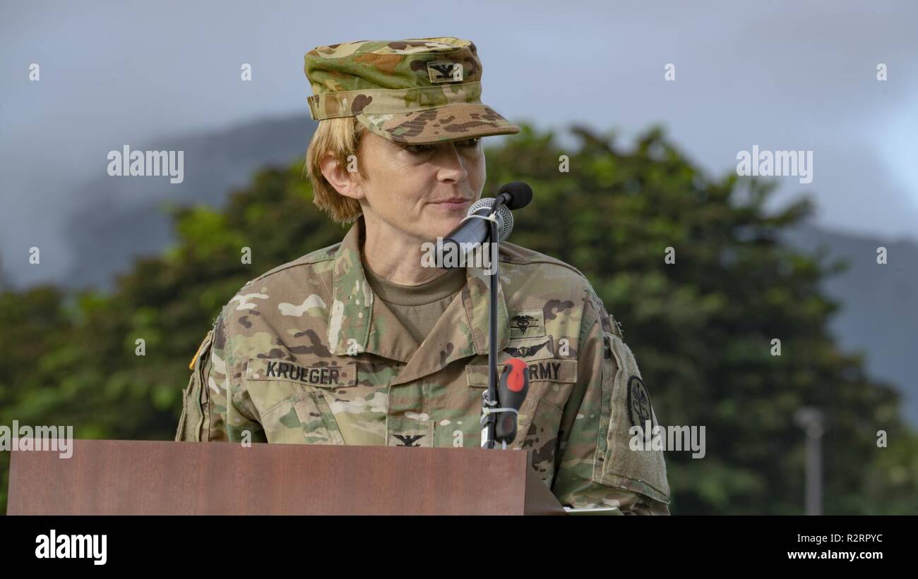 Col Mary Krueger Commander Tripler Army Medical Center Welcomes Soldiers To The Opening Ceremony Of The 18 Pacific Regional Trials At Schofield Barracks Hawaii Nov 6 18 The Ceremony Hosts Nearly 100 Col Mary Krueger Commander Tripler Army Medical Center Welcomes Soldiers To The Opening Ceremony Of The 18 Pacific Regional Trials At Schofield Barracks Hawaii Nov 6 18 The Ceremony Hosts Nearly 100