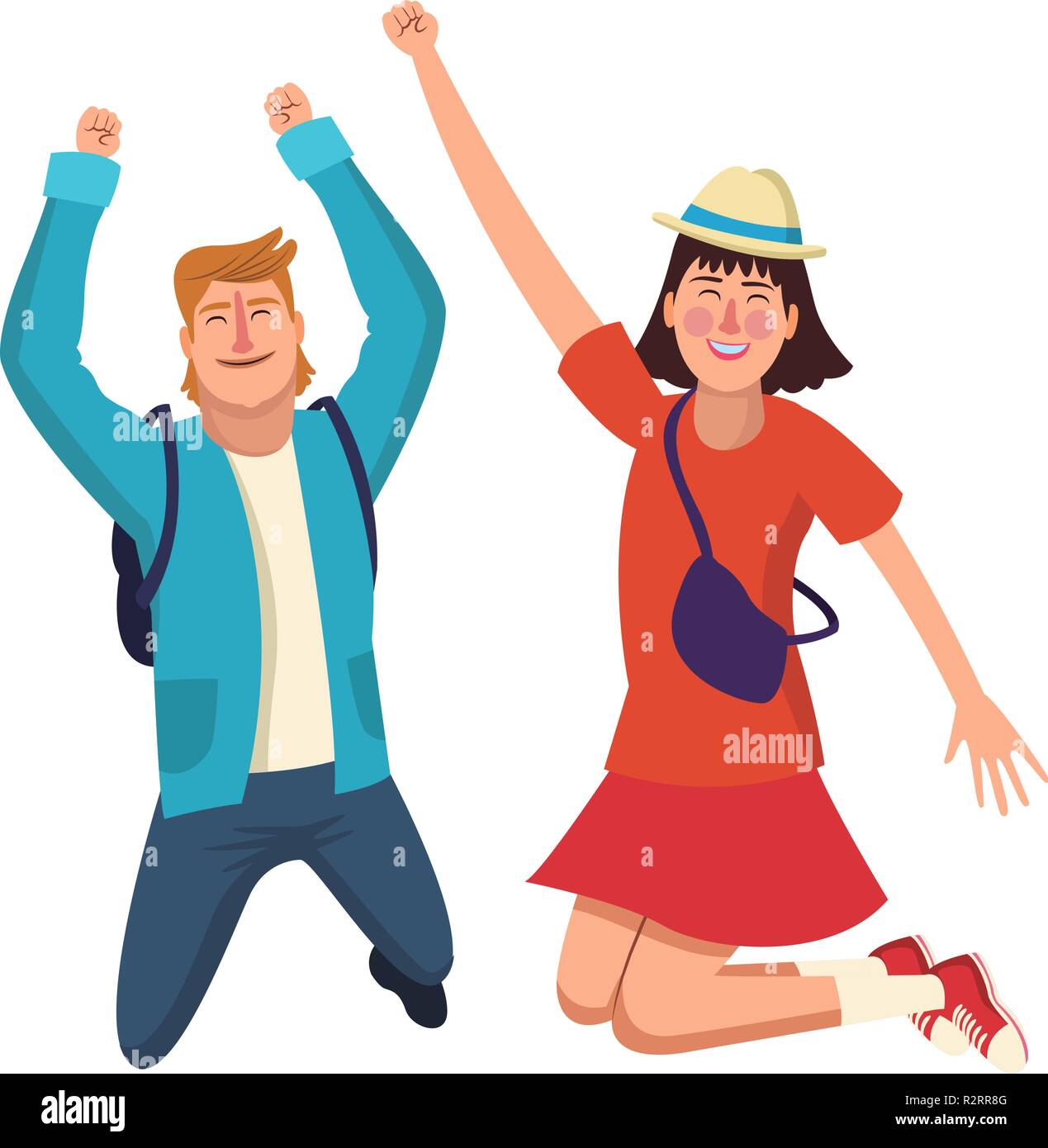 Happy woman and man friends couple vector illustration graphic design ...