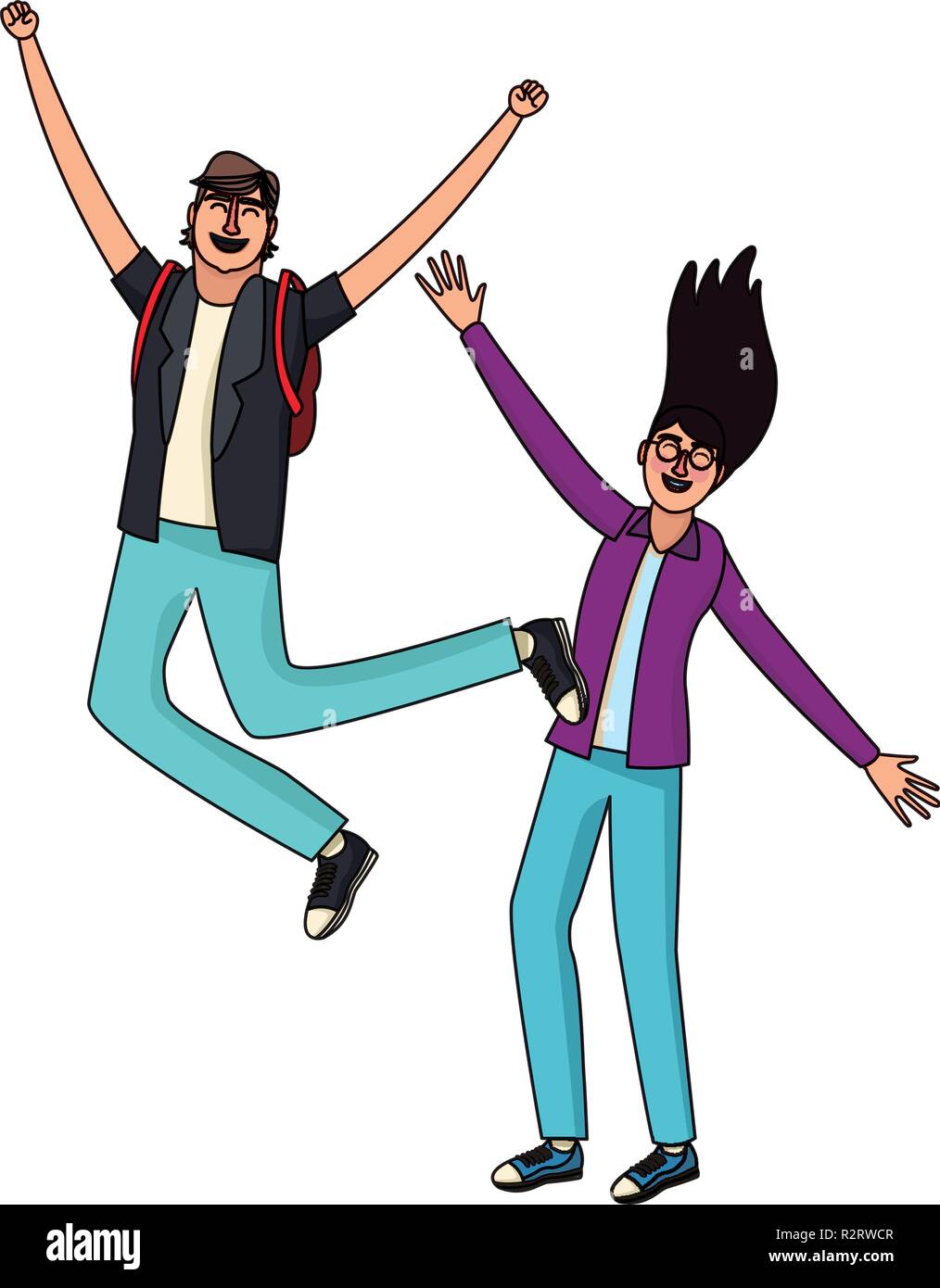 Happy woman and man friends couple vector illustration graphic design ...