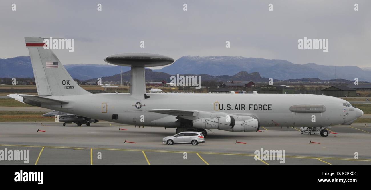 A U S Air Force E 3 Sentry Airborne Warning And Control System Aircraft Assigned To 552nd Air Control Wing From Tinker Air Force Base Oklahoma Parked At Orland Air Station Norway Oct 31