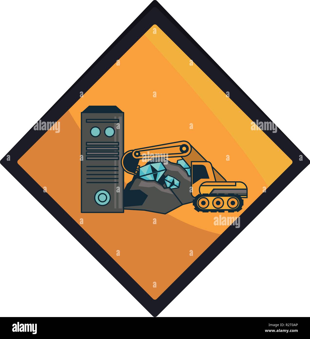 Bitcoin Mining And Investment Backhoe And Cpu With Mine Vector - 
