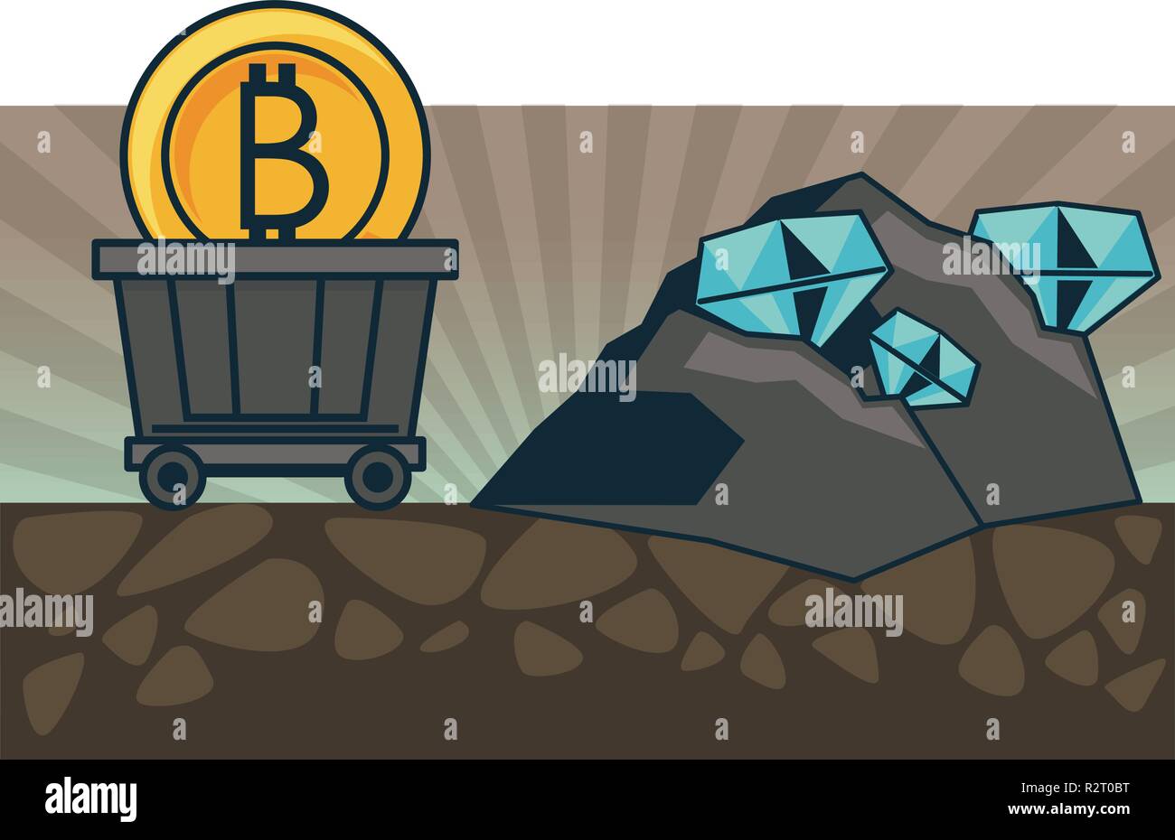 Bitcoin Mining And Investment Diamonds With Cart Wagon On Mine Zone!    - 