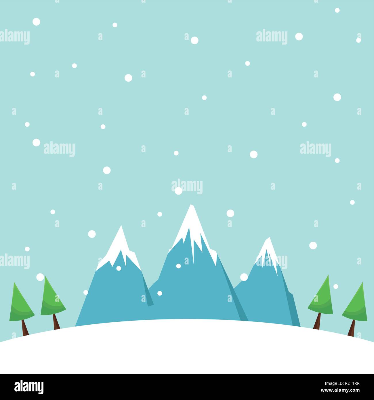 Winter landscape scenery with mountains and pines vector illustration ...