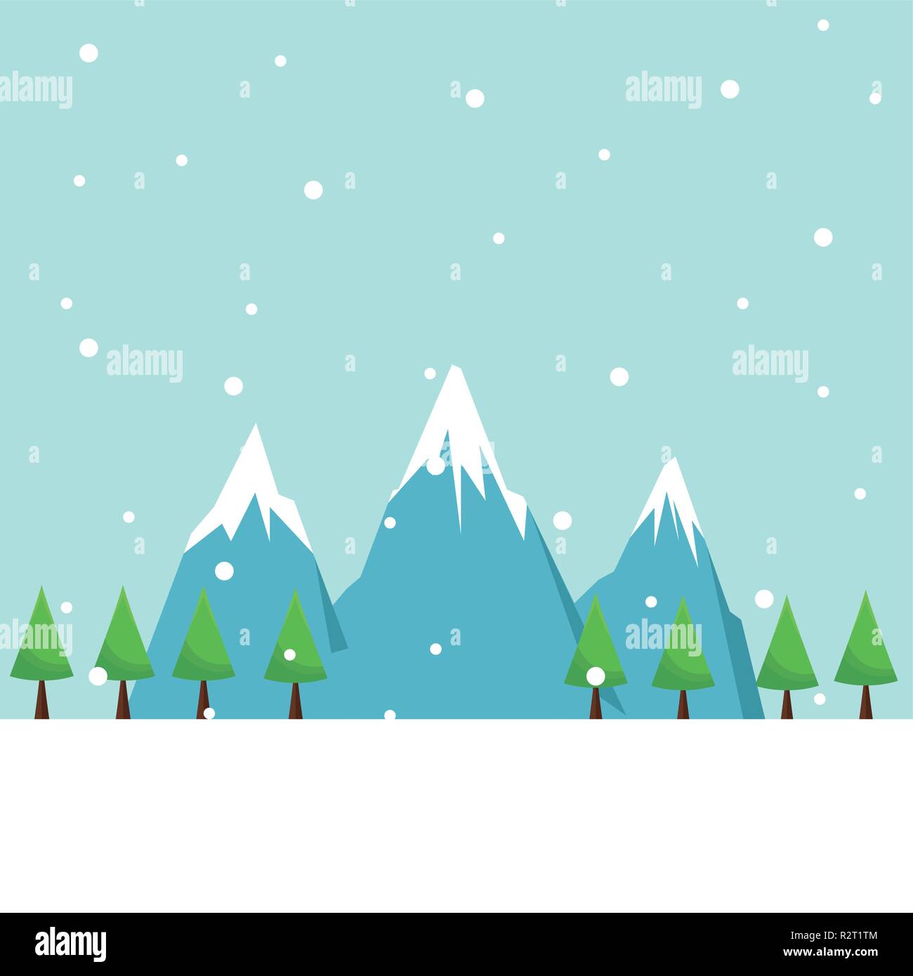 Winter landscape scenery with mountains and pines vector illustration ...