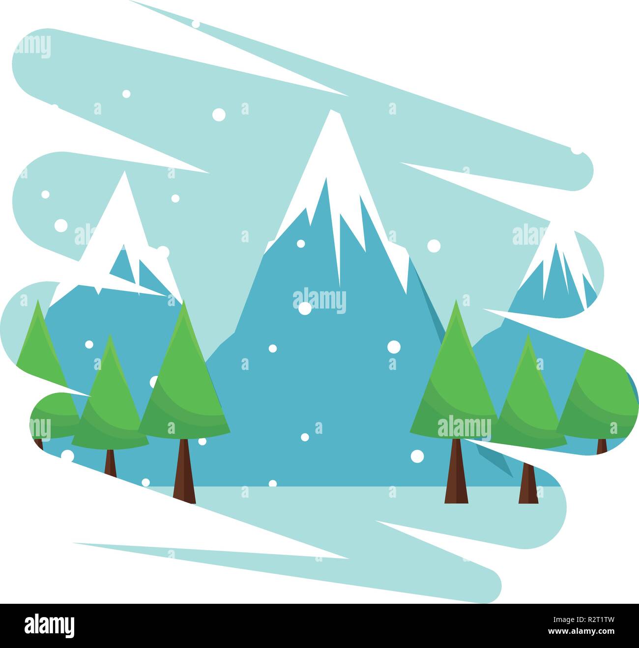Winter landscape scenery with mountains and pines grunge vector ...