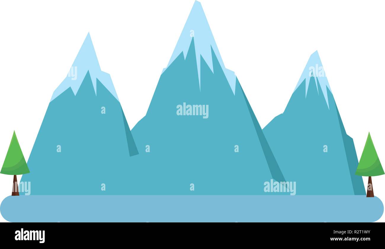Winter landscape scenery with mountains and pines vector illustration ...