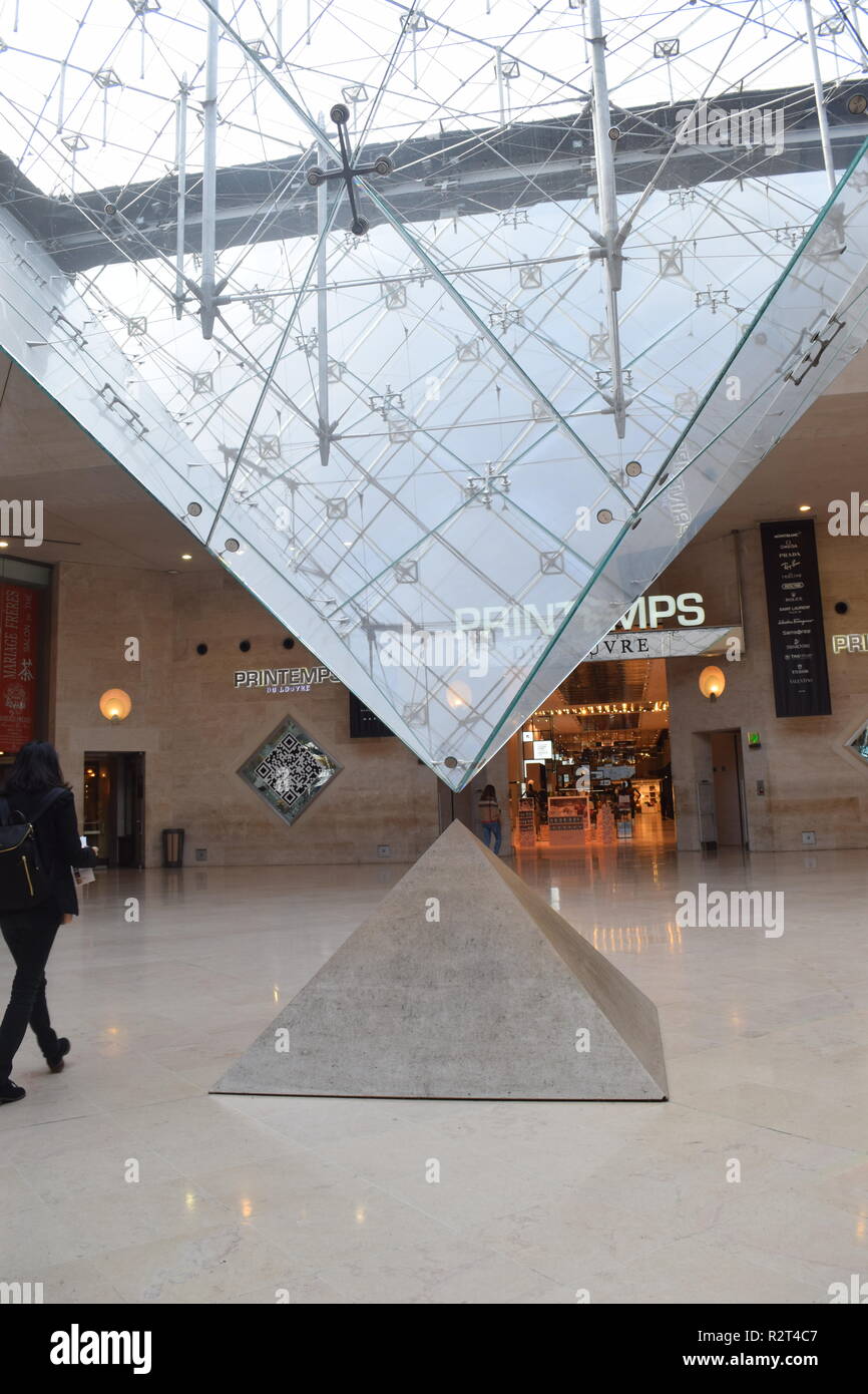 Interior view of inverted pyramid in the Musee Du Louvre Paris France Stock Photo