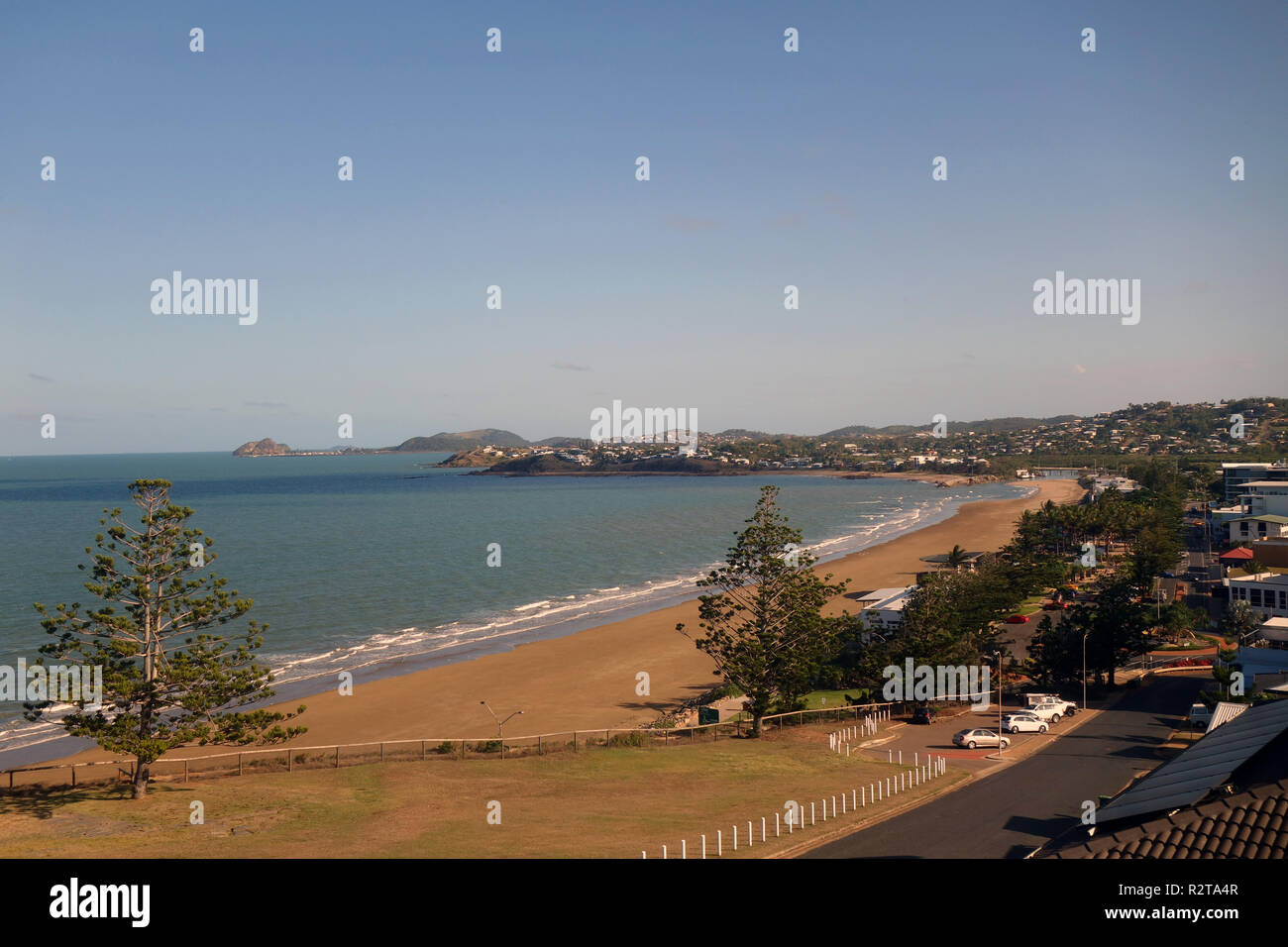 View from top of Cliff St of Yeppoon's main street and beach, Queensland, Australia. No PR Stock Photo