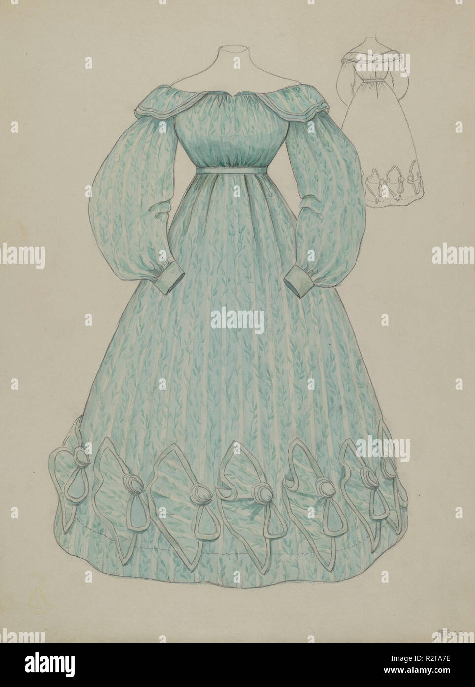 Dress. Dated: c. 1936. Dimensions: overall: 29.2 x 22.8 cm (11 1/2 x 9 in.). Medium: watercolor and graphite on paperboard. Museum: National Gallery of Art, Washington DC. Author: Jessie M. Benge. Stock Photo
