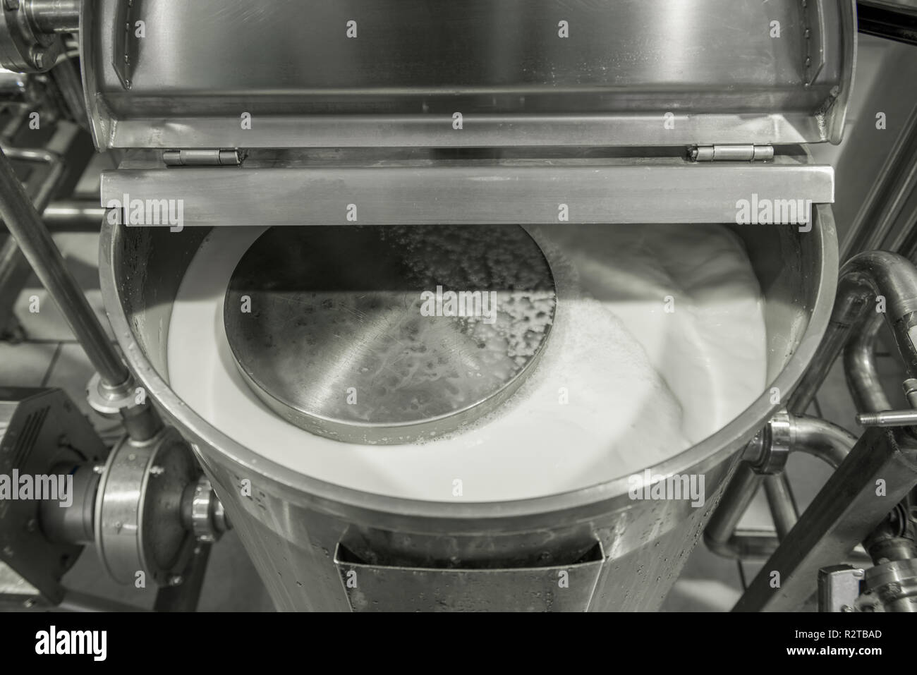 storage and pasteurization tank at the milk factory. equipment at the