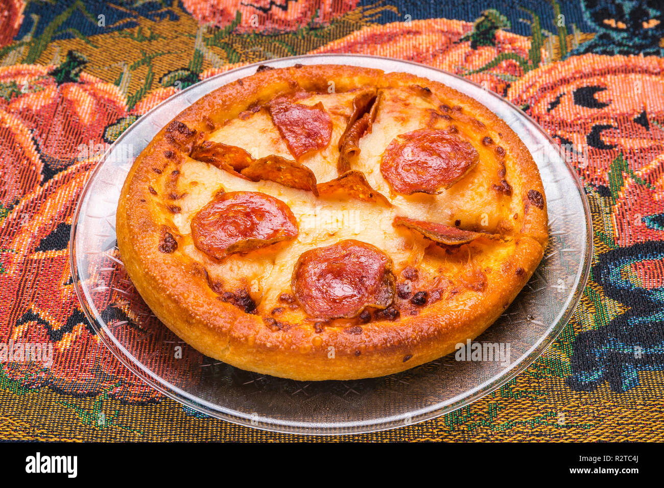 Personal Size Halloween Pepperoni Pizza Stock Photo Alamy