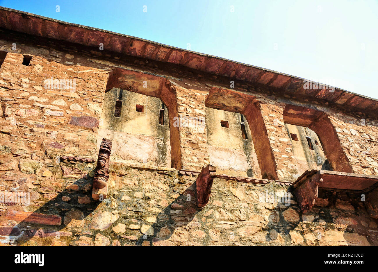 Ancient ruins, Ranthambore Fort, Rajisthan, India. View to upper story ...