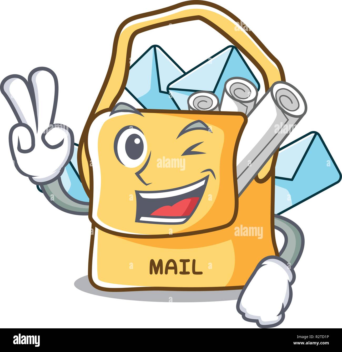Two finger the bag with shape mail cartoon Stock Vector