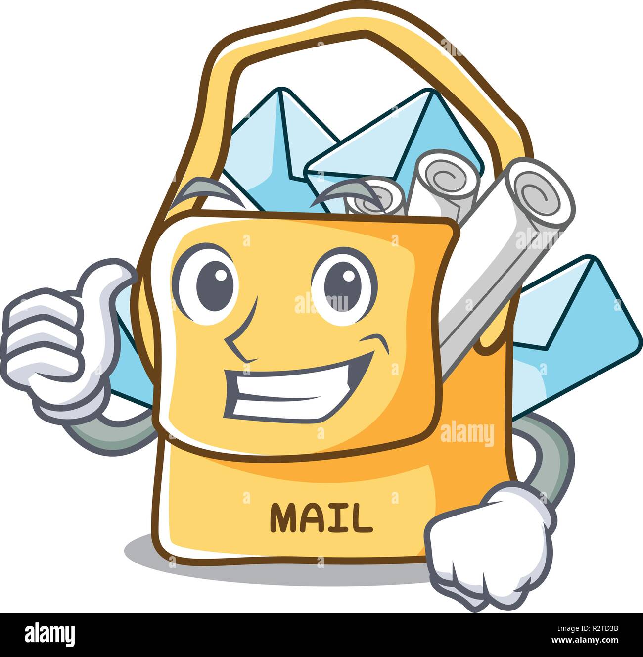 Thumbs up the bag with shape mail cartoon Stock Vector