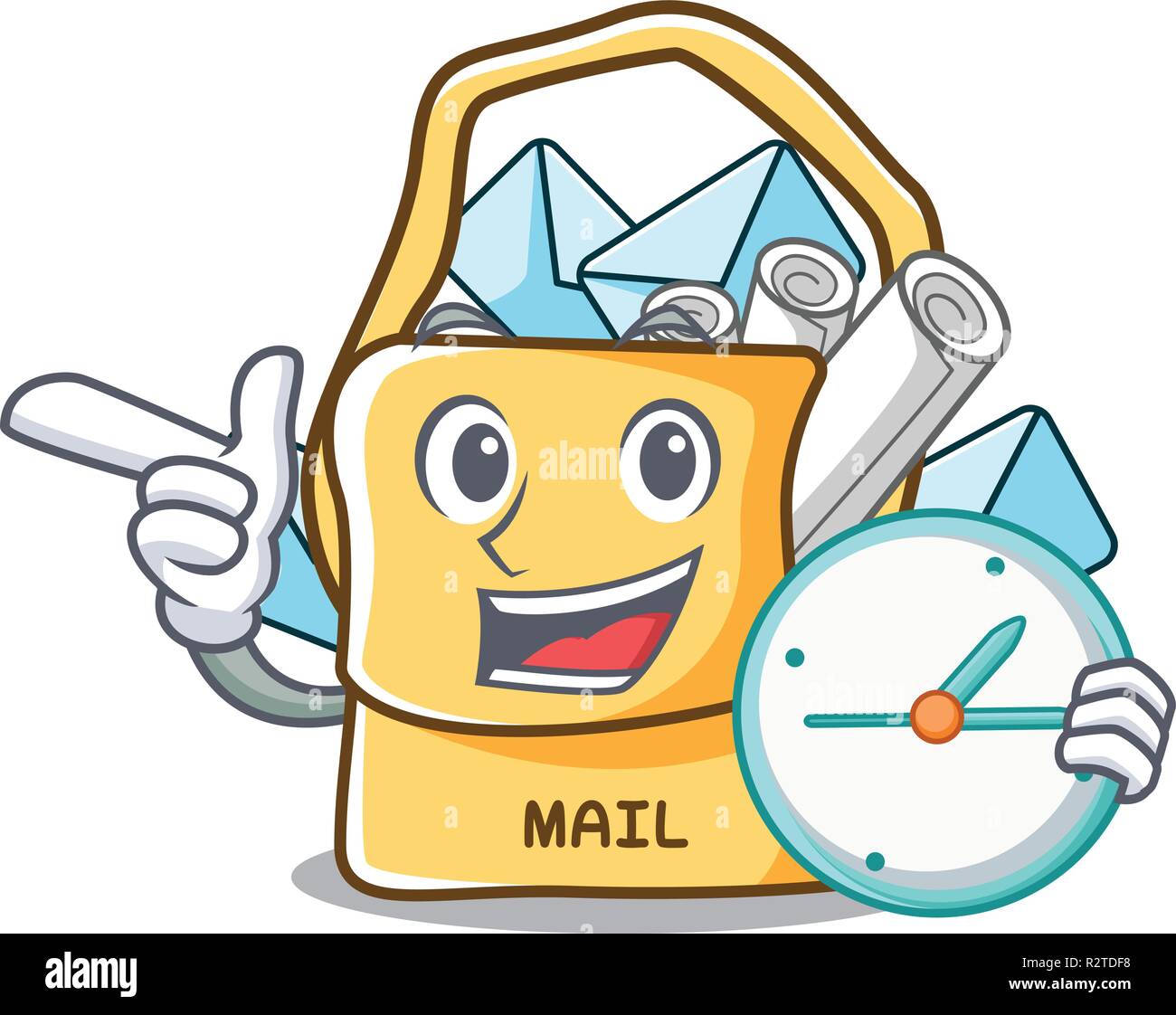 With clock the bag with shape mail cartoon Stock Vector