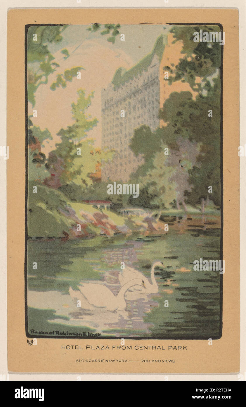 Hotel Plaza from Central Park. Dated: 1914. Dimensions: image:121 x 76mm  sheet:140 x 89mm. Medium: halftone offset lithograph. Museum: National Gallery of Art, Washington DC. Author: Rachael Robinson Elmer. Stock Photo