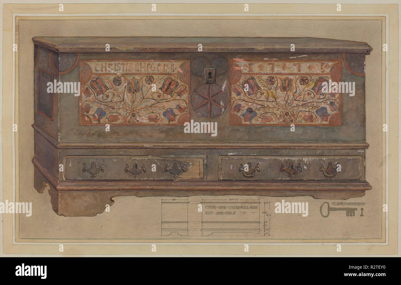 Pa. German Chest. Dated: c. 1936. Dimensions: overall: 44.6 x 64 cm (17 9/16 x 25 3/16 in.). Medium: watercolor, graphite, pen and ink, and gouache on paper. Museum: National Gallery of Art, Washington DC. Author: Elmer G. Anderson. Stock Photo