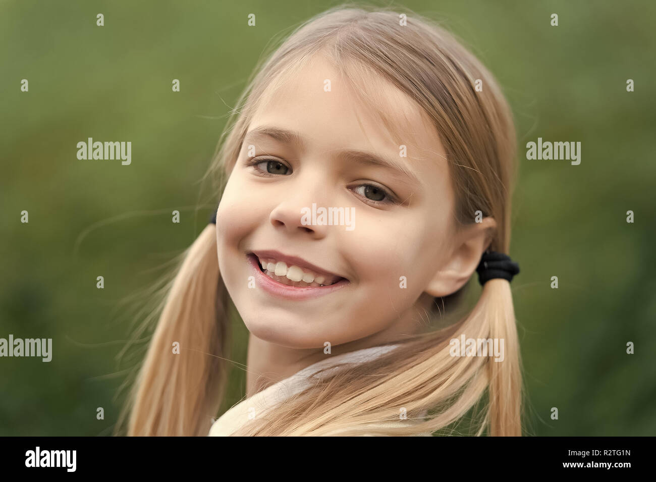 Little Girl Smile On Natural Background Childhood Child With
