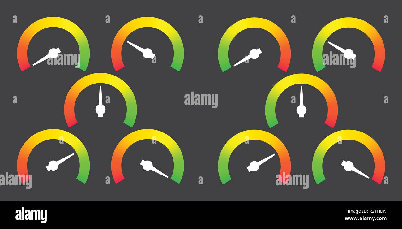 Meter signs infographic gauge element from red to green and green to